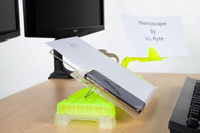 MemoScape Adjustable in-Line Document Holder for Typing | Reduce Neck Strain, Improve Focus, Boost Desk Organization/Workflow | Paper Holder Stand for Desk and Home Office - Chartreuse (VUR 3040)