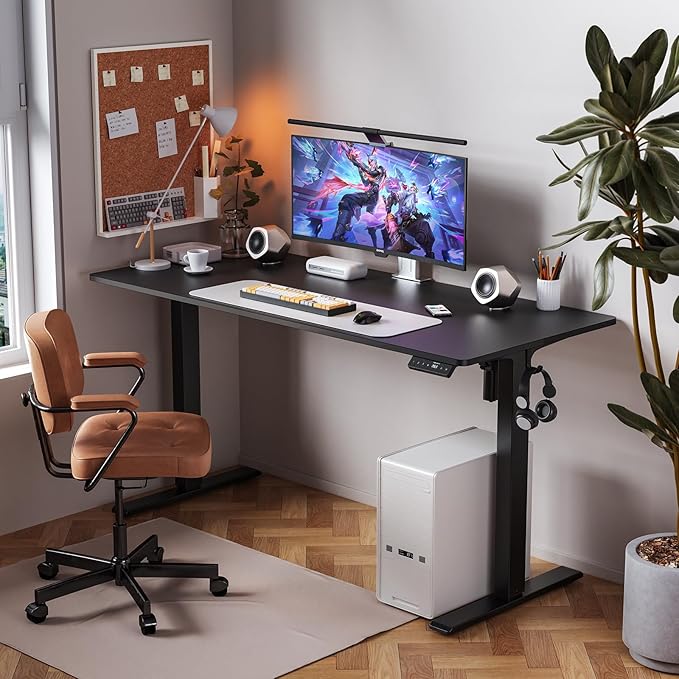 WALKINGDESK 48x24 Inches Height Adjustable Electric Standing Desk with 2 Hooks for Home Office, Ergonomic Sit Stand up Desk with Splice Board, Black