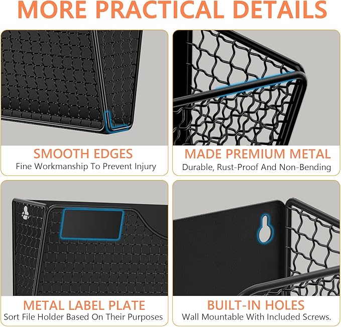 MFTEK Magnetic File Holder, 1 Pockets Magnetic File Folder Holder No Drilling Magnet Paper Mail Organizer Magazine Basket, Hanging Wall Storage Rack for Fridge Cabinets Office Classroom