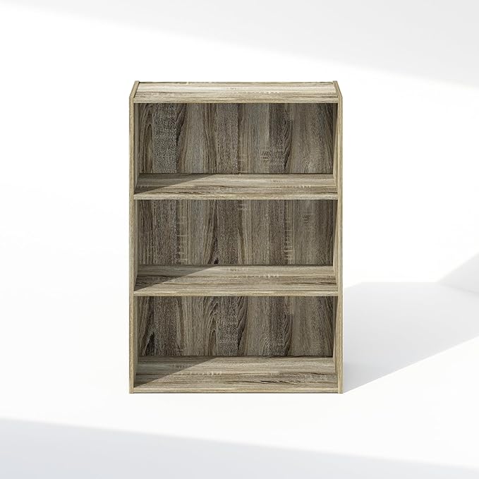 Furinno Simple Book Shelf, 3-Tier Bookshelf, Storage Shelves Bookcase, 9.7 x 23.7 x 31.5, for Living Room, Bedroom, Home Office, Sonoma Oak