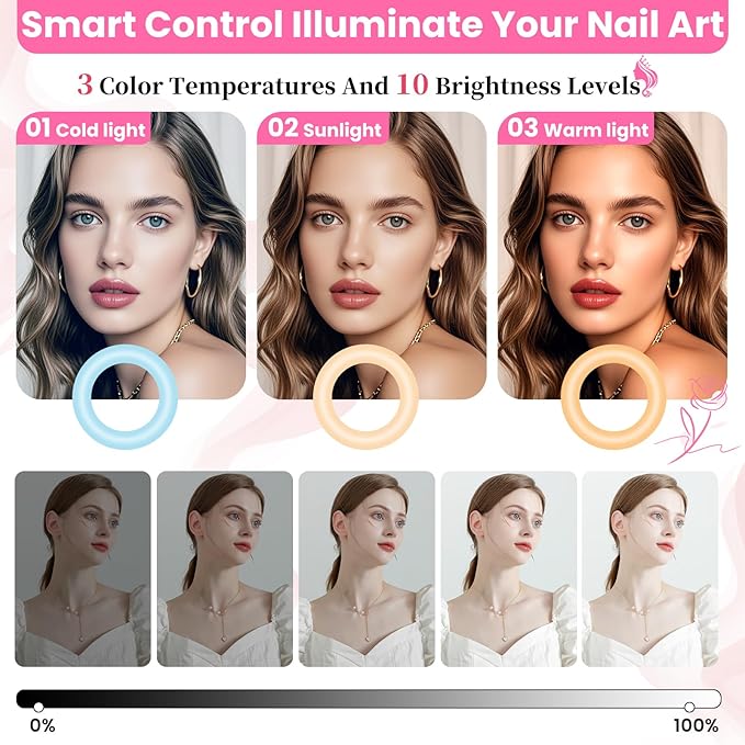 Nail Half Moon Light: Professional 29in Stable Moonlight with Phone Holder, 3 Light Color Modes/10 Brightness Adjustable for Salon & Home Manicure Station(White,Large)