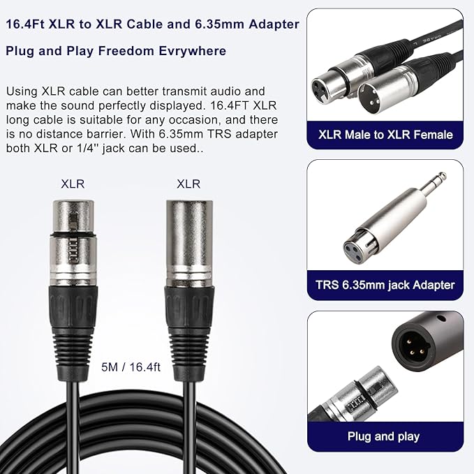 LyricLoom Professional XLR Microphone Wired Set, Metal Vocal Dynamic Microphone with 16.4 XLR Male to XLR Female Cable, Mic with Switch Set. Corded Microphone for Karaoke, Speaker, Singing, Recording