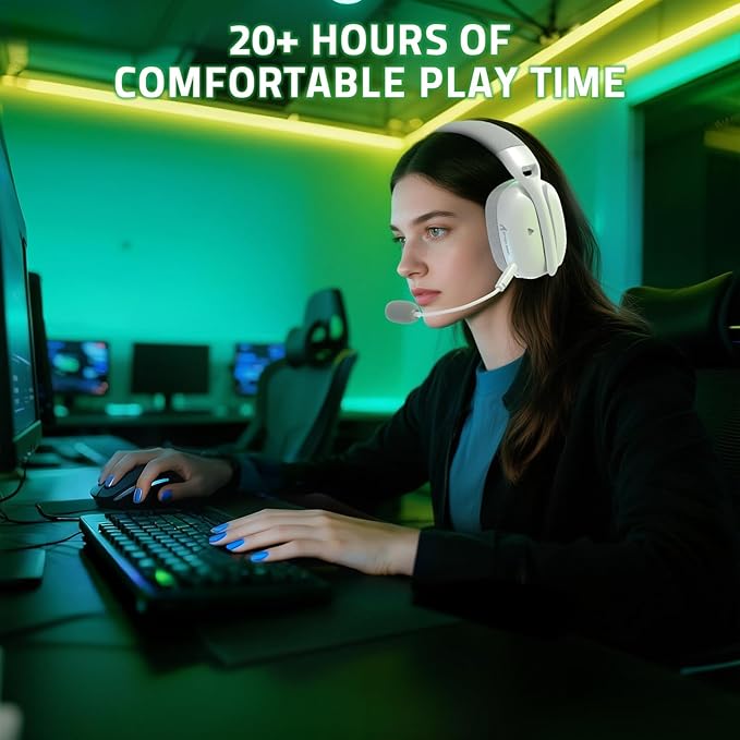 MAMBASNAKE×Attack Shark L80PRO Gaming Headset, Lightweight Over-Ear Gaming Headphones,Wired/BT/2.4G Wireless,Dual Microphone Stereo Surround Sound Low Latency for PC/Smartphone/Laptop/Tablet-White