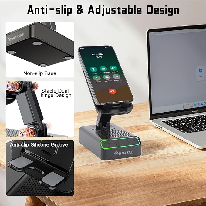 Cell Phone Stand with Wireless Bluetooth Speaker, Wireless Induction Audio, Emergency Rechargeable Portable Speaker Cellphone Stand with Colorful Ambient Light, Ideal Gifts for Men and Women