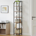 Hzuaneri Bookshelf Narrow Bookcase, Tall Storage Rack with Steel Frame, Display Standing Shelf Unit, Skinny Book Shelf for Study Living Room Home Office, Industrial Style, 6-Tier Rustic Brown BC56001B