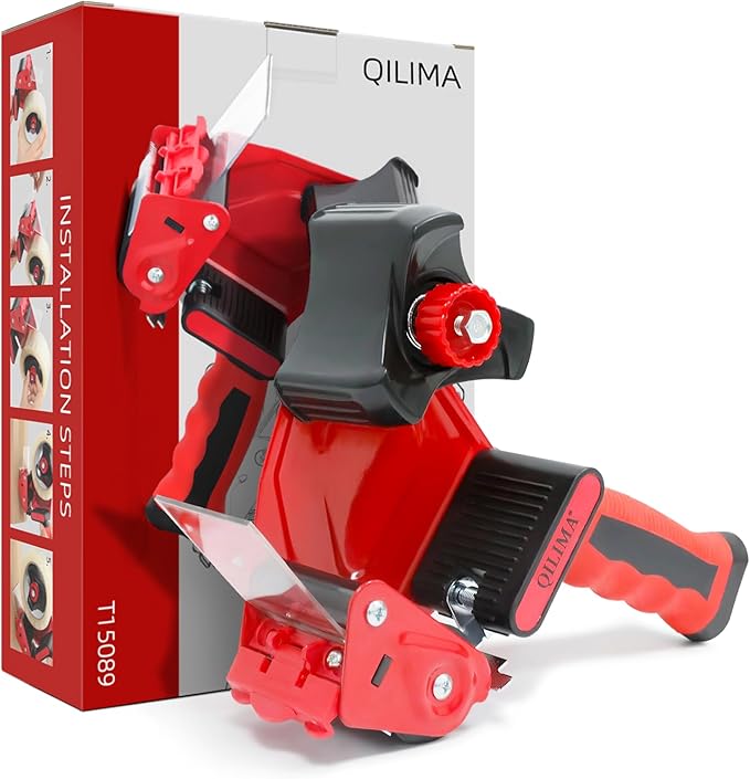 QILIMA Packing Tape Dispenser Gun 2" Light Seal Packing for Use Tape Dispenser Gun for Shipping, Moving, Carton and Box Sealing-Red