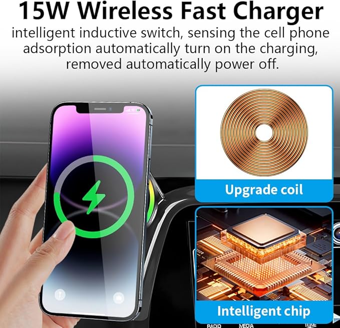 Car Magnetic Phone Mount for Chevrolet Chevy Camaro 2016 2017 2018 2019 2020 2021 2022 2023 2024 Auto Accessories Best Cellphone Holder Fast 15W Wireless Charger Cell Phones Charging Screen Stand