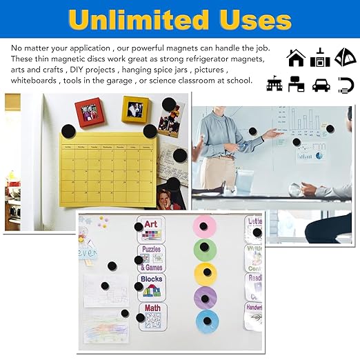 LOVIMAG 30 Pack Strong Magnets, Black Magnets with Adhesive Backing, Rare Earth Magnet Heavy Duty for Fridge, White Board, Office, Scientific, Tool Room - 0.98x0.08inch