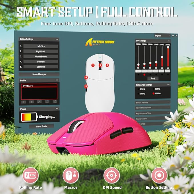MAMBASNAKE Attack Shark X8 SE 55g Superlight Wireless Gaming Mouse,BK52820 Tri-Mode BT/2.4G Wireless/Wired Mouse with Grip Tape,25000DPI,500mAh,Large Size,5 Programmable Buttons for Pc/Mac(Red PRO)