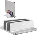 JARLINK Vertical Laptop Stand Holder, Aluminum Double Desktop Stand Holder with Adjustable Dock (Up to 17.3 inch), Compatible with MacBook, Surface, Chromebook, and Gaming Laptops, Silver