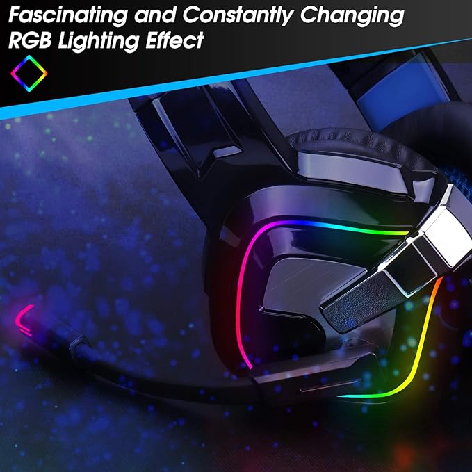 August Gaming Headphones for PC PS4 Xbox Switch Wired USB Double Jack EPG100L - Gaming Headset with RGB-LED Light Noise Reduction Microphone 50mm Driver Flip Mute 4D Surround Sound 3.5mm Cable