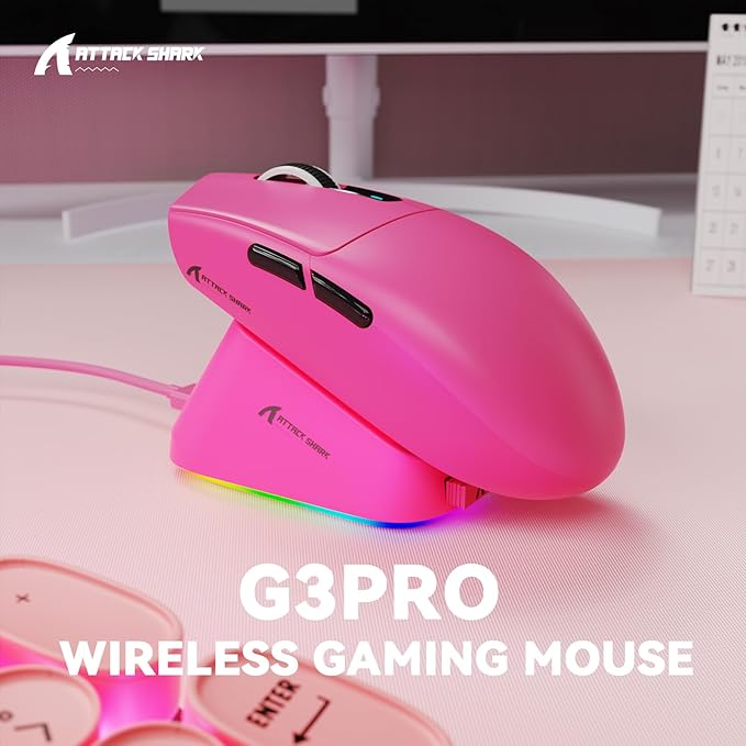 MAMBASNAKE ATTACK SHARK G3PRO Wireless Gaming Mouse,Tri-Mode, Bluetooth/2.4G/USB, 59g Ultra Lightweight,25K DPI,100M Clicks Switches,RGB Magnetic Charging Dock,PAW3311 Sensor,BK52820 Chip-Red