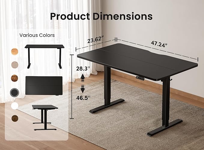 BANTI 48 × 24 Inches Standing Desk, Ergonomic, Electric Height Adjustable, Sit and Stand Up, Computer Office Desk with Splice Board, Black Frame/Black Top