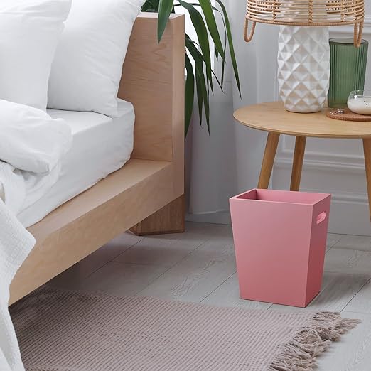Small Trash Can Wastebasket, 2 Gallon Wooden Waste Basket with Handles, Rectangular Garbage Can Trash Basket for Pink Bathroom, Living Room, Office, Kitchen, Laundry Room Decor and Accessories
