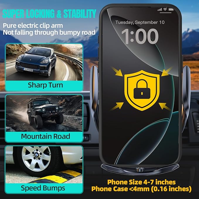 Wireless Car Charger, MAX 15W Fast Charging Auto Clamping, Sensing Phone Holder Mount, fit for iPhone 16 15 14 13 12 Pro Max Xs X, Samsung Galaxy S24 Ultra S23 S22 S21 S20 Note20 (2-Black)