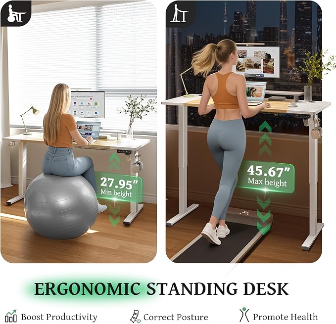 SIAGO Electric Standing Desk Adjustable - 48 x 24 Inch Sit Stand up Desk with 0.8 Inch Thick Tabletop - Adjustable Height Table with 3 Memory Preset, Cable Management for Home Office