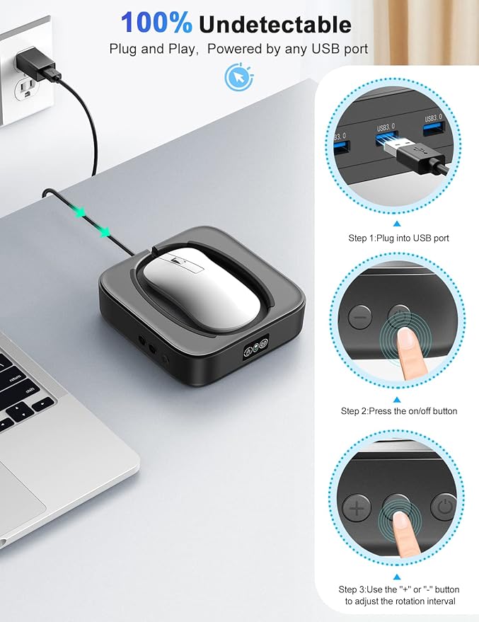 EAXBUX Mechanical Mouse Jiggler,Undetectable Mouse Mover Jiggler Device with Interval Timer Adiustable,LED Display and Random Movement,Gift for Man Keeping PC/Laptop Active to lmprove Work Efficiency