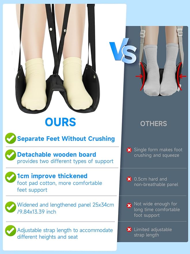 Moman Foot Hammock for AirplaneTravel Footrest with Upgraded Cotton Pad for Long Flights Office Car Under Desk Portable Leg Rest Swing for Adults 2 Pack