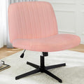 DUMOS Criss Cross Chair No Wheels, Legged Office Desk Armless Chiar Wide Seat, Adjustable Swivel Teddy Fabric Task Vanity Chairs for Home Bedroom, Pink