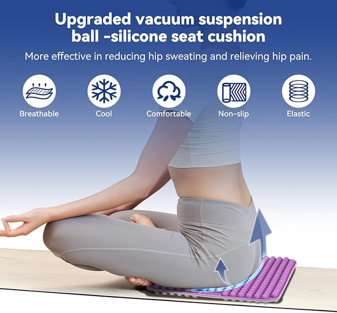 Purple Silicone Seat Cushion for Long Sitting Hours on Office & Home Chair, with 3D Non-Slip for Office Chair Cushions, Car Seats, Airplane Seat, Wheelchair Seat Cushions,Long Trips