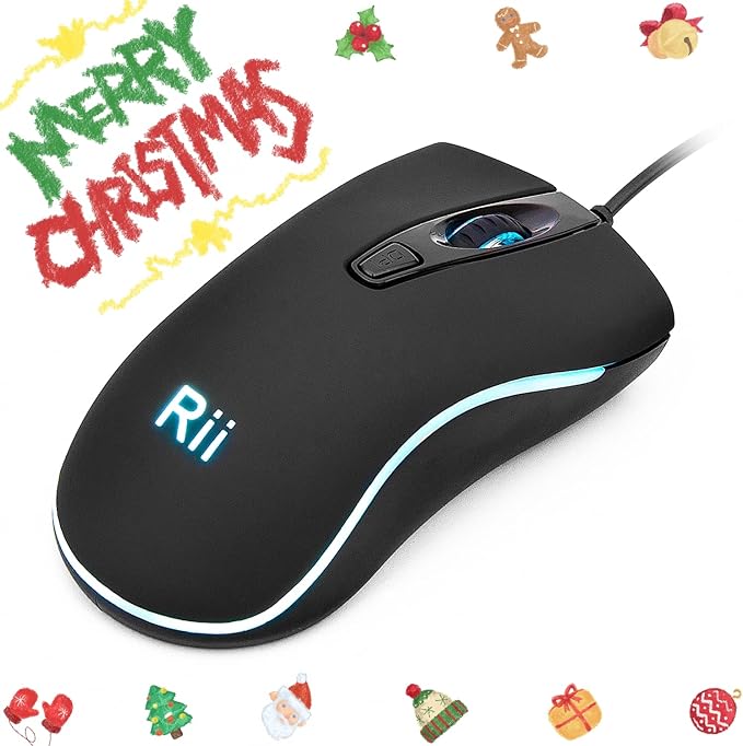 Rii Wired Mouse, Computer Mouse with Blue Backlit,Comfortable Grip Ergonomic Optical,USB Wired Mice Support Windows PC, Laptop,Desktop,Notebook,Chromebook (2PACK)