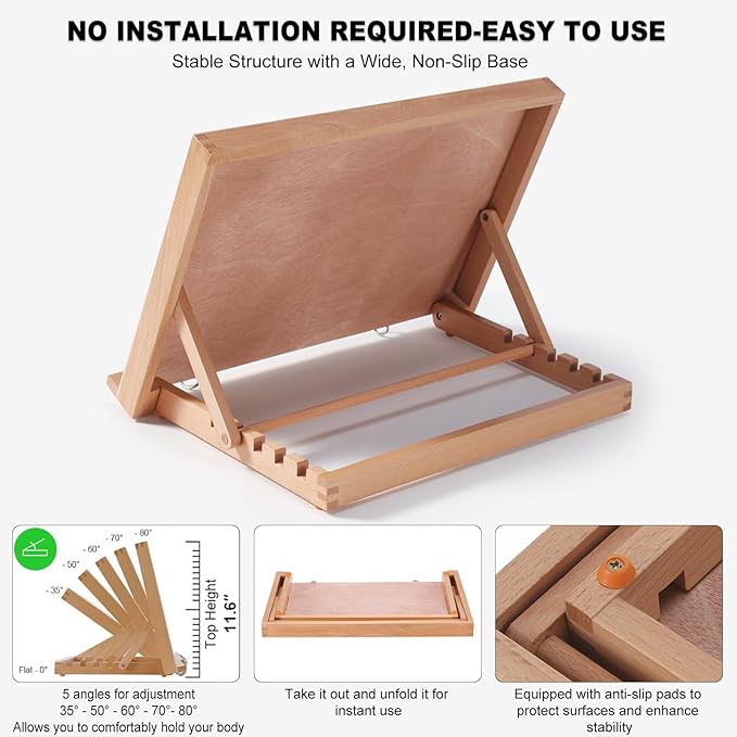 Tabletop Easel for Painting, 16.5"x12" Adjustable Portable Beechwood Drawing Board with Detachable Strap, Art Easel Includes Art Painting Papers, Sketch Papers and Masking Tape, Ideal for Diamond Art