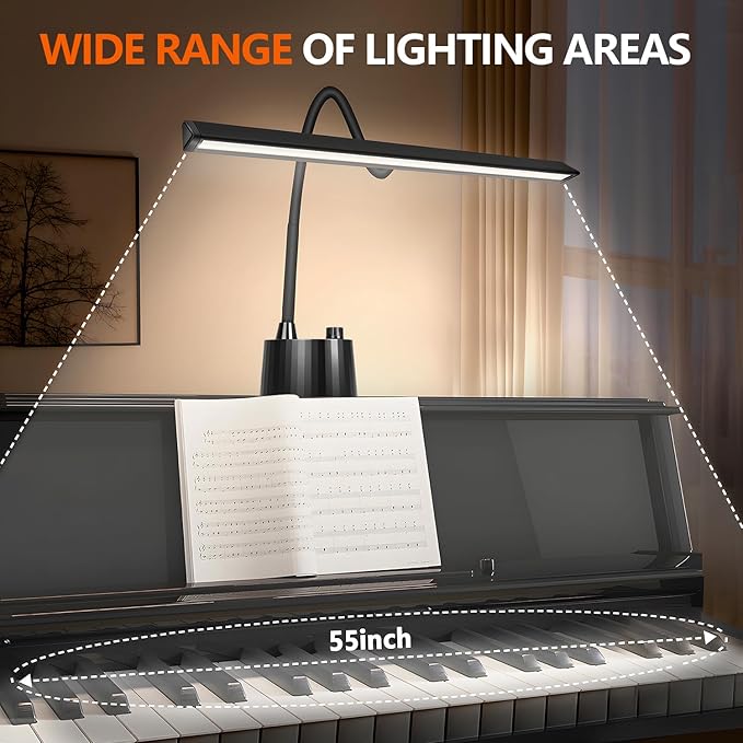 Piano Light - LED Piano Lamp for Grand/Upright/Digital Pianos - Adjustable Piano Light Desk Lamp with Flexible Gooseneck, 5 Color Modes, Dimmable & USB Charging Port Eye-Care for Home Office Bedroom