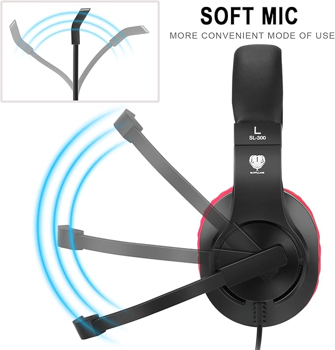 BlueFire Kids Headphones for Online School, Children, Teens, Boys, Girls, 3.5mm Stereo Over-Ear Gaming Headphone with Microphone and Volume Control for PS4, PS5, New Xbox One (Red)