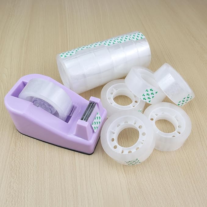 Desktop Tape Dispenser,1 Pack Purple Tape Dispensers with 12Rolls Transparent Tape, for Packaging in Office,Restaurant, Flower Shop,Cake Shop (Purple)