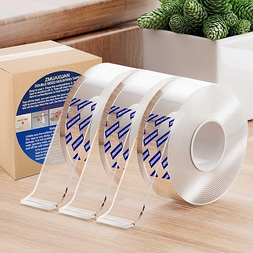 ZMUAXUAN Clear Double Sided Adhesive Mounting Tape Heavy Duty Removable,Strong Picture Hanging Strips Wall Hangers,Sticky Tack Gel Putty Glue for Poster,Photo,Mirror,Carpet(9.85 Ft-3 Pack)