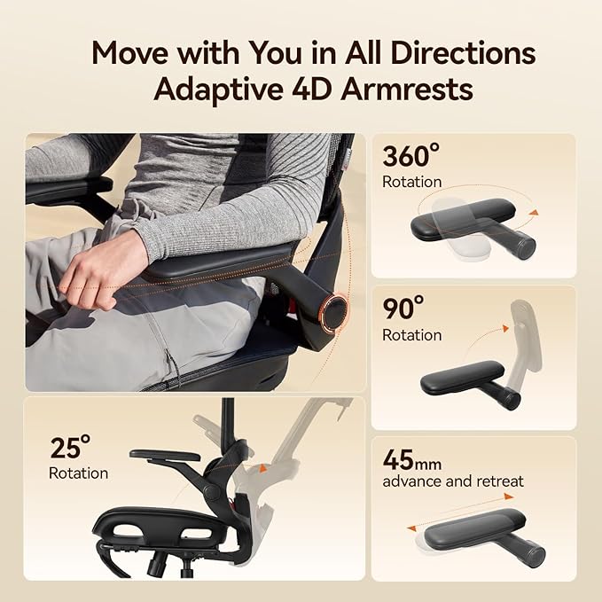 SIHOO B100 PRO Ergonomic Office Chair with Footrest, Mesh Office Chair with Adaptive Lumbar Support, Computer Chair with Wide Headrest, Desk Chair with 360° Rotatable Flip-Up Armrests, Ebony