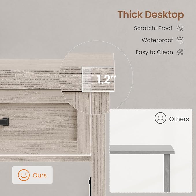 SEDETA Farmhouse Small Desk with Drawers, 40" Computer Desk with Storage Shelves, Writing Desk for Small Space and Power Outlet, Desk for Bedroom, Home Office, Mahogany Grey
