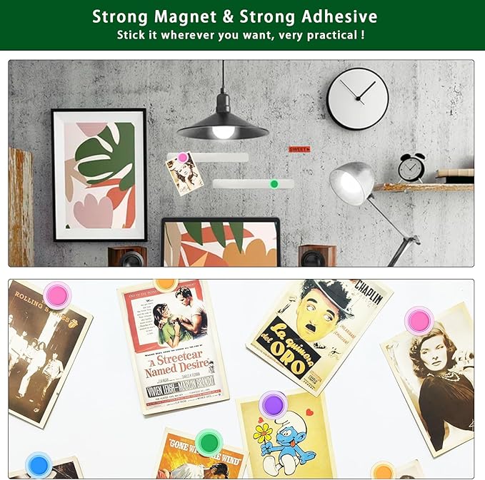 Magnetic Board Strip Set, 2 Pack Frameless Stainless Steel Iron Magnetic Strips with Adhesive Backing, Memo Notes Bulletin Bar Board for Wall, Office, School, Home, Includes 7 Colorful Magnets