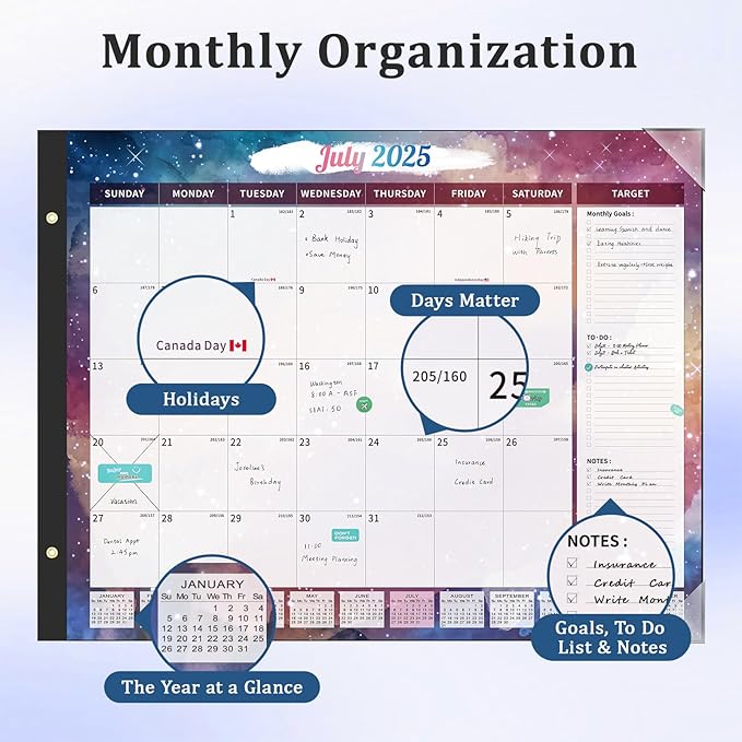 Ospelelf Desk Calendar 2026 Large 22"x17" Monthly Family Planner Pad with Protective Cover 18 Months Use From Now to December 2026 Starry Sky