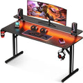 MOTPK 47 Inch Gaming Desk with LED Lights, Computer Desk Gaming Table with Monitor Shelf, Gamer Desk with Carbon Fiber Texture, Kids Boys Desk Gift for Men