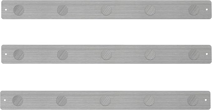 Three by Three Seattle 28 x 2.5 Inch Metal Strip Frameless Magnetic Bulletin Board (3 Pack) with 15 Large Magnets for Memos, Photos, Lists, and More in Office, Home, or School Décor (Stainless)