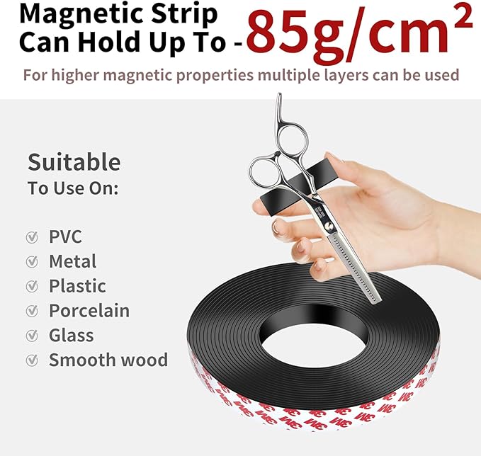 DTLHCNCT Magnetic Tape - 32 ft x 1 inch Magnet Strip Tape Roll with Strong Adhesive Backing for Kitchen, Office, School Organization, Whiteboards,Fridge(0.07" Thick) 2 Pack
