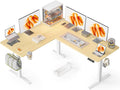 WALKINGDESK 63X55 Inches Reversible L Shaped Standing Desk Height Adjustable with Cup Holder, Electric Corner Computer Desk, Sit Stand up Home Office Desk, Ergonomic Gaming Desk, Oak