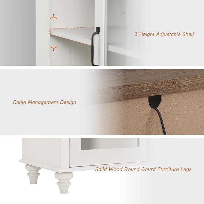 WAMPAT Home Office Furniture Set, 56" Executive Desk with Charging Station, 72" Tall Bookcase with 2 Glass Doors, Wood Computer Desk with File Cabinet Storage, Open Shelf, White