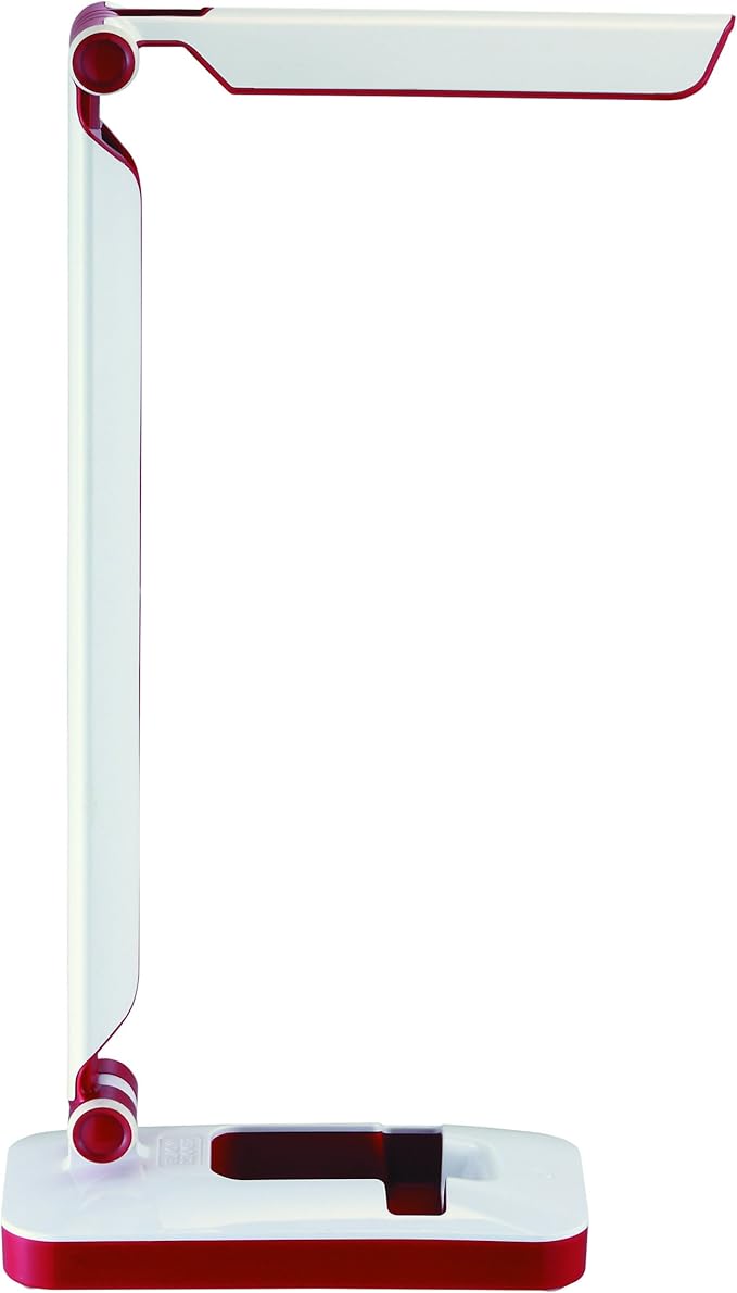 Black and Decker Office LED3FOLD-WHTRED PureOptics Verve 5W Flicker-Free Natural Daylight LED Desk Lamp with USB Charging Port, Phone Stand, 2 Dimming Levels (267 Lumens), 16" x 9" x 3.5" , White/Red