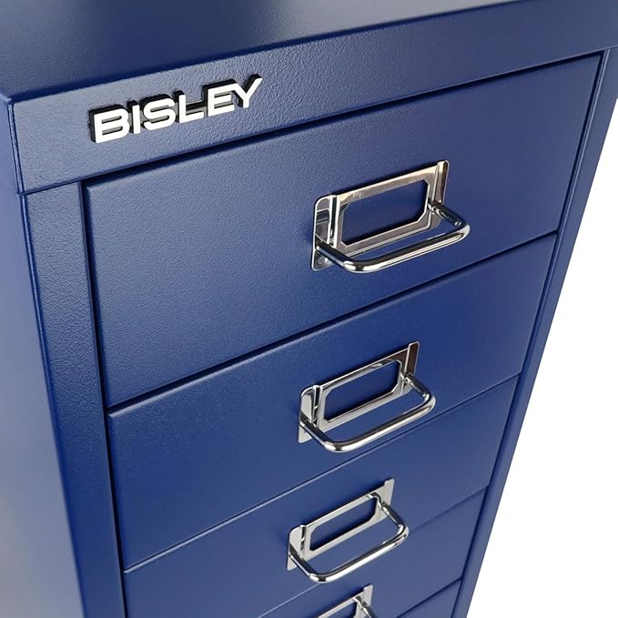 Bisley 6-Drawer Steel MultiDrawer Cabinet - Oxford Blue, Chrome Pull Handles with Label Holders, Powder-Coated Steel, Removable Drawers, Fits Under Most Desks, Labels Included