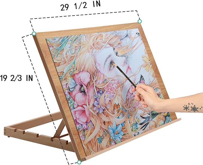 Falling in Art Extra Large 5-Position Wood Drafting Table Easel Drawing and Sketching Board, 29 1/2 Inches by 19 2/3 Inches