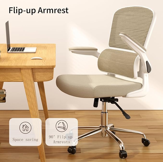 Logicfox Office Chair, Ergonomic Desk Chair - Thick Cushion Adjustable Height Computer Chair with Lumbar Support and Flip-up Armrests, Home Office Desk Chairs, Swivel Executive Task Chair