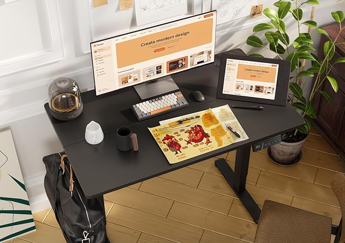 Claiks Electric Height Adjustable Stand Up Desk, 32x19 Inches Sit Stand Desk for Home Office, Nature Top/White Frame