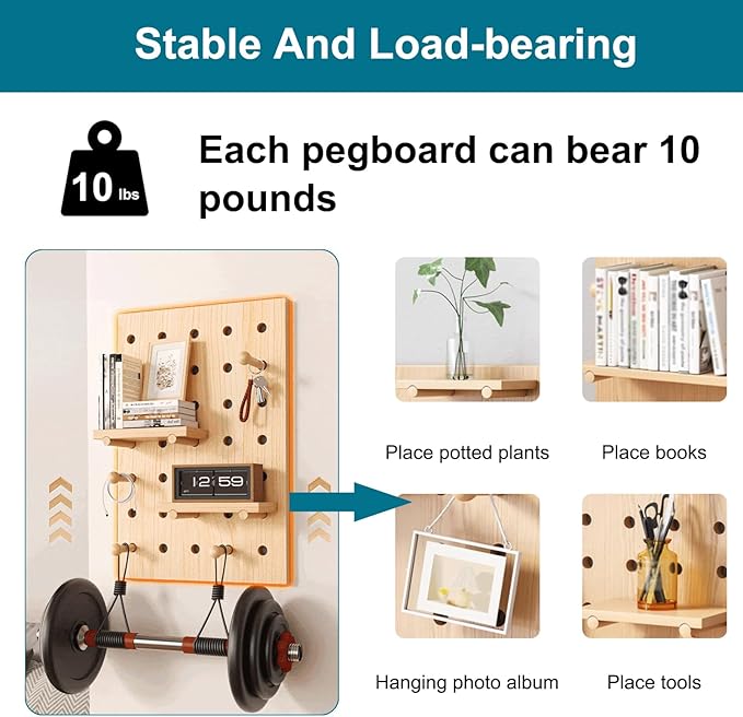 HJZALMI Pegboard Wall Organizer, Wood Pegboard Combination Kit with Shelves & Hooks, Modular Peg Board Panels Storage System for Office Organization Kitchen Bedroom, 15.7"x23.6"x0.6", Beige