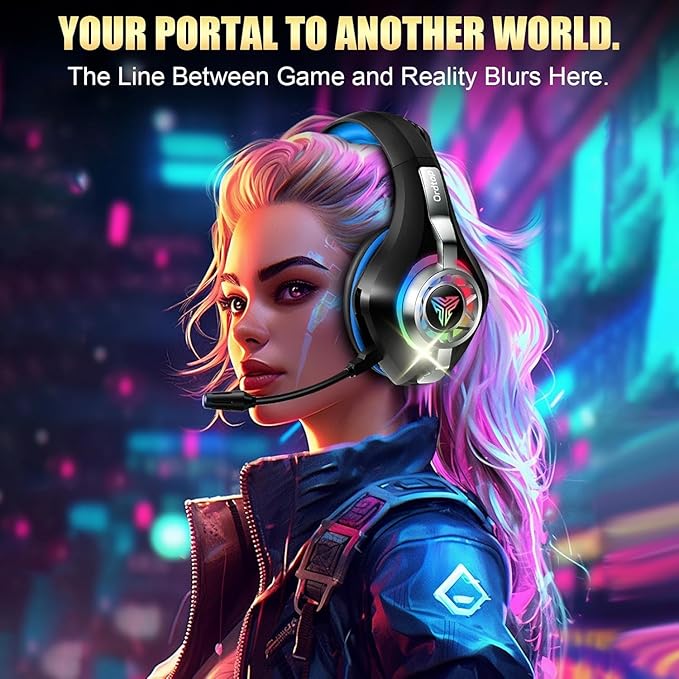 2.4GHz Wireless Gaming Headsets for PS5/PS4/Switch, 2026 RGB Noise Cancelling Headphones with Mics, 4-in-1 Connection, 7.1 Surround Sound, 40mm Drivers, Memory Foam, 45H Wireless Gaming Headphones