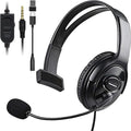 Wired Single Ear Headset with 3.5mm Jack & USB-C & USB-A Adapter for PS5, PS4, Xbox, Switch, PC, iPhone, iPad, Android - Unilateral Mono Headphone for Gaming, Call Center, Remote Work, Online Classes