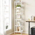 Hzuaneri Bookshelf, Book Shelf, Industrial Bookcase with 2 Hooks, Coner Shelf Storage Organizer for Home Office, Living Room, Bedroom, Kitchen, 6-Tier White BC10713W