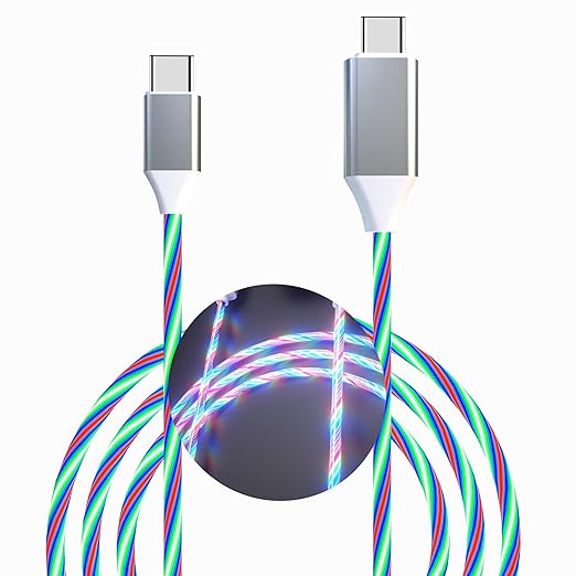 USB C to USB C Cable 3A Light Up C to C Cable LED Type C to Type C Fast Charging Cord for Samsung Galaxy S23 S22 S21 S20 Ultra, i-Phone 15 16, iPad mini Pro Air(6.6FT,Colorful)