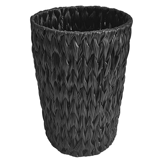 Coeusy Wicker Trash Can,Small Trash Can,Handwoven Waterproof Wicker Trash Basket,Round Garbage Can,Compact Waste Basket for Bathroom,Bedroom,Office,2 Gallon Black